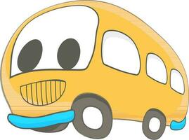 Doodle funny bus caricature in yellow color. vector