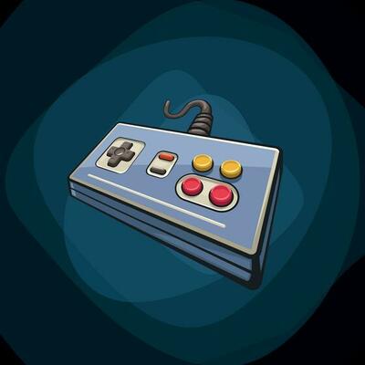 old blue gamepad cartoon style on dark