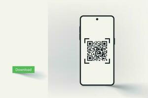 qr code on smartphone screen front view vector