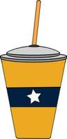 Paper cup with straw in flat style. vector