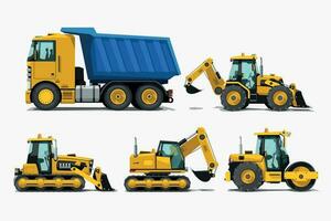 various construction vehicles side view in set vector