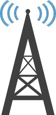 Illustration of cell phone tower icon in color.
