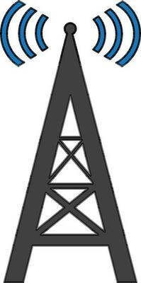 Illustration of cell phone tower icon in color and stroke.