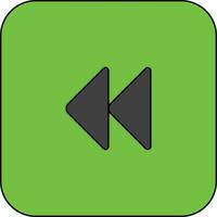 Rewind button icon in green background with stroke for multimedia. vector