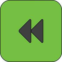 Rewind button icon in green background with stroke for multimedia. vector