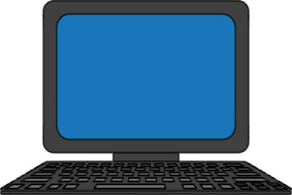 Color with stroke of computer system icon with monitor and keyboard.