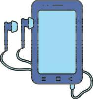 Smartphone with Earphone Icon In Blue Color. vector