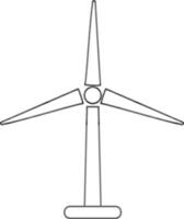 Flat style windmill in black line art. vector