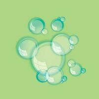 Transparent bubbles on green background. vector