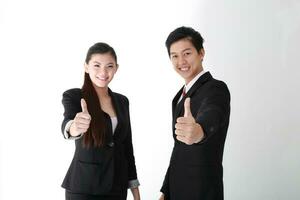 South east Asian young Chinese Indian man woman wearing formal business office ware on white background pose expression photo