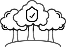 Save Or Protection Tree Icon In Black Outline. vector