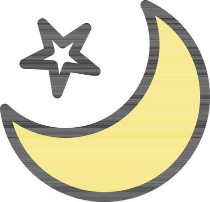 Crescent Moon With Star Icon In Flat Style.