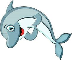 Funny dolphin standing on jumping style. vector