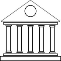 Black line art illustration of a bank icon. vector