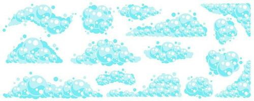 Soap foam bubbles. Cartoon bath suds of shampoo. Vector illustration isolated on white background