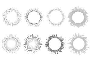 Circle sound wave. Circular music audio round. Radial graphic of voice. Abstract equalizer. Symbol of waveform burst rays. Vector set on white background