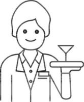 Waiter Serving Wine Glass Icon in Black Outline. vector