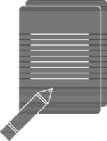 Glyph style of notebook icon with pencil for writing. vector