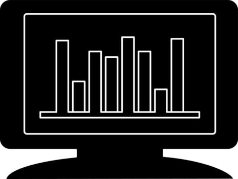 Monitor screen with graph icon in glyph. vector