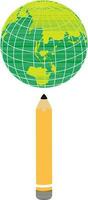 Illustration of pencil with globe. vector