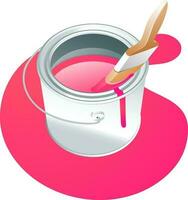 Tin bucket over spilled pink paint. vector