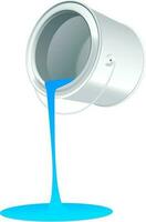 Shiny blue color spilled from tin bucket. vector