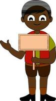 Character of cute Boy holding blank board. vector