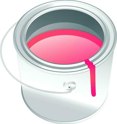 Half filled tin bucket with shiny pink paint.