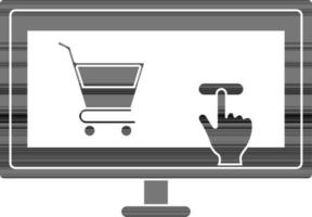 Basket in desktop screen for online shopping. vector