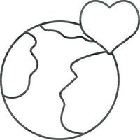 Stroke style of globe with heart icon. vector