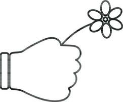 Icon of stroke style flower in hand. vector