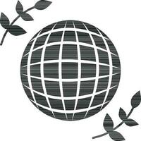 Black color of globe icon and leaf. vector