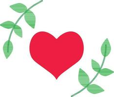 Icon of red heart with round leaf. vector