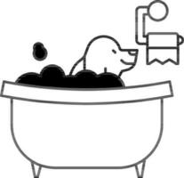 Black And White Color Dog Bathing Tub Icon. vector