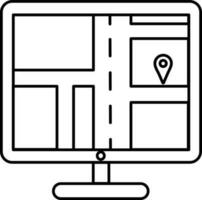 Line art, online location pathfinder on desktop. vector