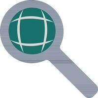 Globe with searching location icon in flat style. vector