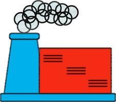 Flat style icon of factory in blue and red color. vector