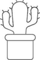 Flat Style Cactus Pot Icon In Black Outline. vector