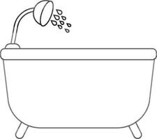 Shower with bathtub in black line art. vector