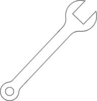 Black line art illustration of a wrench in flat style. vector