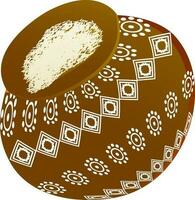 Decorated clay pot full of rice. vector