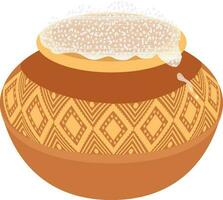 Clay pot illustration decorated with yellow color. vector