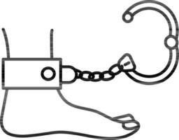 Line art leg with shackle icon in flat style. vector