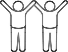 Success people with hands up icon in black outline. vector