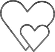 Two Heart Icon In Black Line Art. vector