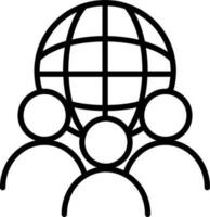 People With Globe Or World Community Icon In Thin Line Art. vector