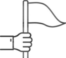 Hand holding flag icon in thin line art. vector