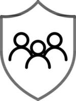 People Security Shield Icon In Thin Line Art. vector