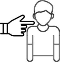 Finger point to man icon in thin line art. vector