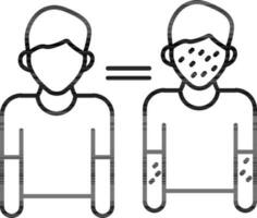 No match or equal people icon in black line art. vector